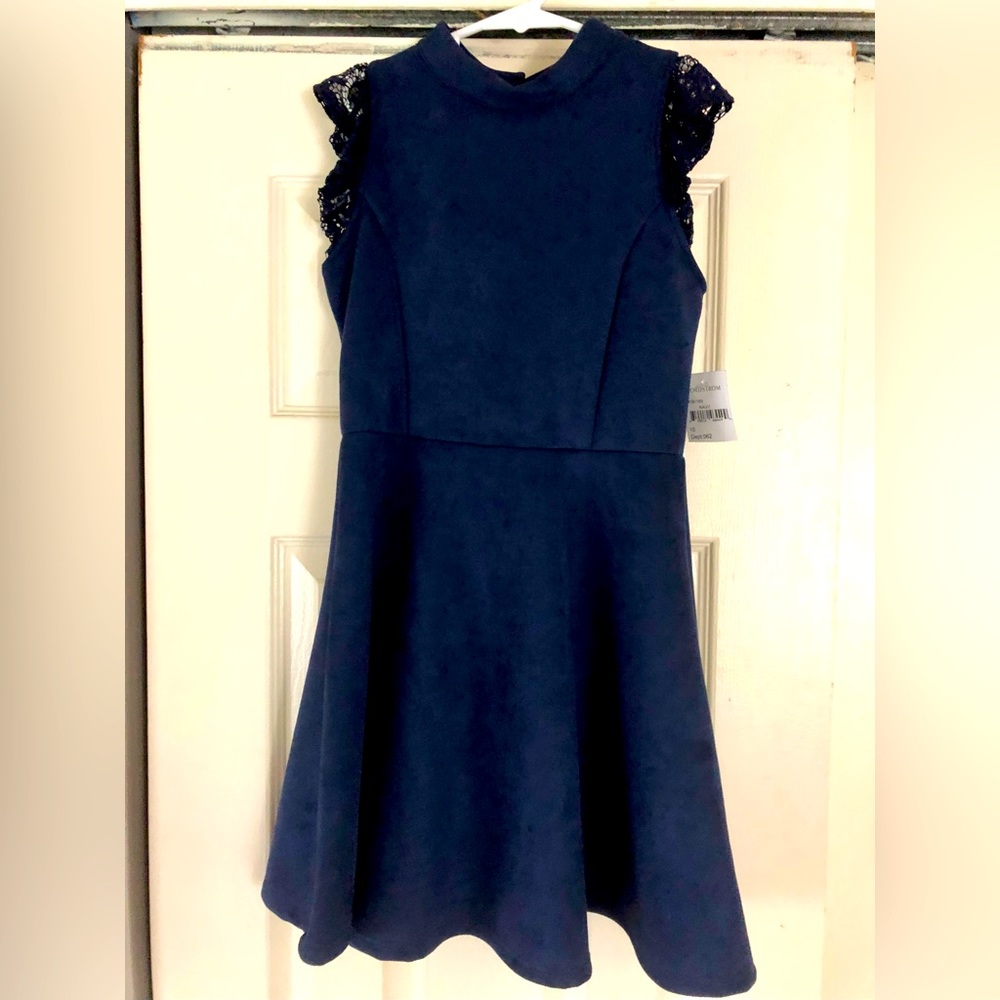 Girls Dress Ava & Yelly NWT Navy Size 10 -Nordstrom, formal, holiday, faux-suede